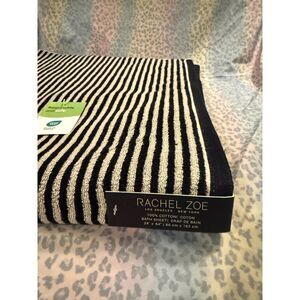 Rachel Zoe Black Cream Stripe Bath Sheet Towel 100% Cotton 34x64 Oversized